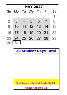 District School Academic Calendar for El Gabilan Elementary for May 2027