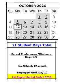 District School Academic Calendar for El Gabilan Elementary for October 2026