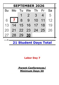 District School Academic Calendar for El Gabilan Elementary for September 2026