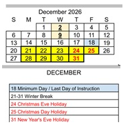 District School Academic Calendar for Harden Middle for December 2026