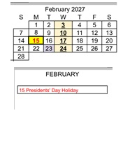 District School Academic Calendar for Harden Middle for February 2027