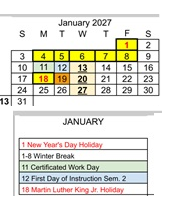 District School Academic Calendar for Harden Middle for January 2027