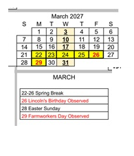 District School Academic Calendar for Harden Middle for March 2027