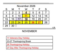 District School Academic Calendar for Harden Middle for November 2026