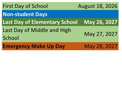 District School Academic Calendar Legend for North Star School