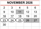 District School Academic Calendar for Del Mar Elementary for November 2026