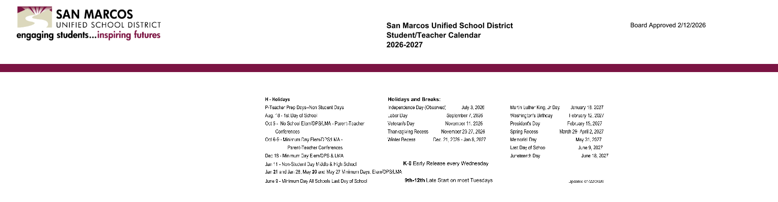 District School Academic Calendar Key for Discovery Elementary