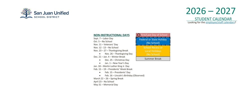 District School Academic Calendar Key for Choices Charter