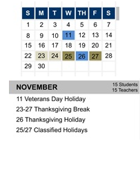 District School Academic Calendar for Hidden Hills Elementary for November 2026