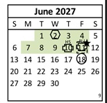 District School Academic Calendar for Hallmark Charter for June 2027