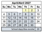 District School Academic Calendar for Franklin Elementary for April 2027