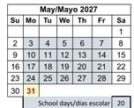 District School Academic Calendar for Franklin Elementary for May 2027