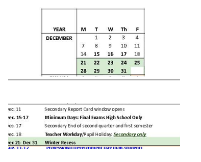 District School Academic Calendar for Doyle Park Elementary for December 2026