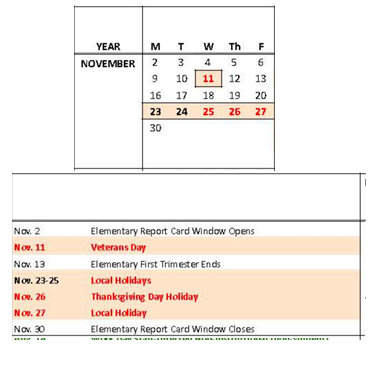 District School Academic Calendar for Doyle Park Elementary for November 2026