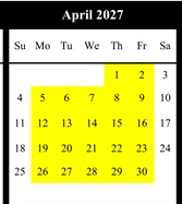 District School Academic Calendar for Lewis Opportunity for April 2027