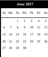 District School Academic Calendar for Lewis Opportunity for June 2027