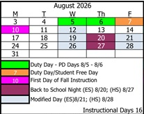 District School Academic Calendar for Mac Arthur Fundamental Intermediate for August 2026