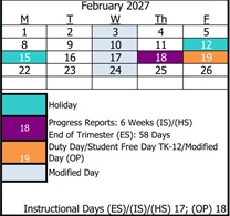 District School Academic Calendar for Mac Arthur Fundamental Intermediate for February 2027