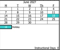 District School Academic Calendar for Mac Arthur Fundamental Intermediate for June 2027