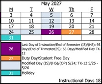 District School Academic Calendar for Mac Arthur Fundamental Intermediate for May 2027