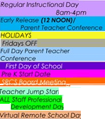 District School Academic Calendar Legend for Santa Rosa Elem