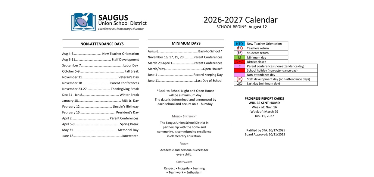 District School Academic Calendar Key for Bouquet Canyon Elementary
