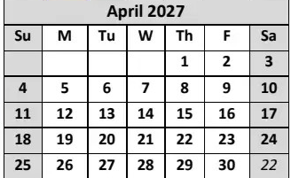 District School Academic Calendar for Garfield (james) Elementary for April 2027
