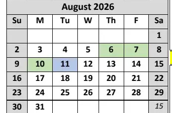 District School Academic Calendar for Garfield (james) Elementary for August 2026