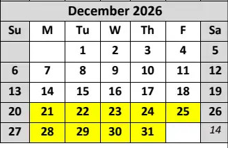 District School Academic Calendar for Garfield (james) Elementary for December 2026