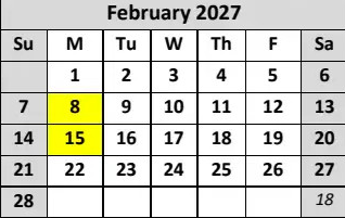 District School Academic Calendar for Garfield (james) Elementary for February 2027