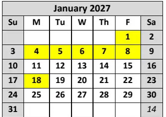 District School Academic Calendar for Garfield (james) Elementary for January 2027