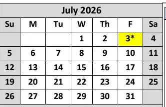 District School Academic Calendar for Garfield (james) Elementary for July 2026