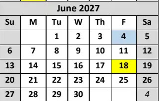 District School Academic Calendar for Garfield (james) Elementary for June 2027