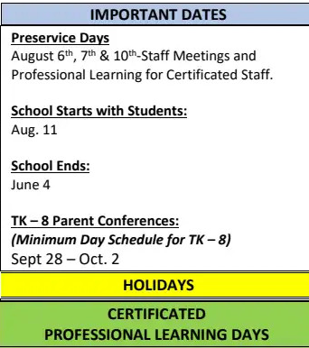 District School Academic Calendar Legend for Garfield (james) Elementary