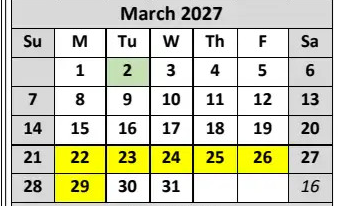 District School Academic Calendar for Garfield (james) Elementary for March 2027