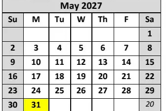 District School Academic Calendar for Garfield (james) Elementary for May 2027