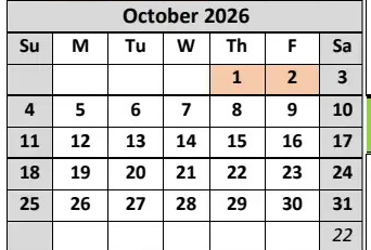 District School Academic Calendar for Garfield (james) Elementary for October 2026