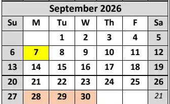 District School Academic Calendar for Garfield (james) Elementary for September 2026
