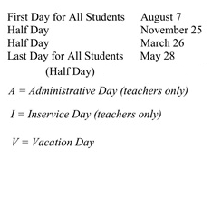 District School Academic Calendar Legend for Catons Chapel Elementary