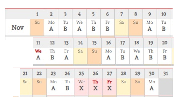 District School Academic Calendar for Ashman School for November 2026