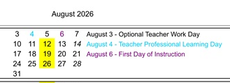 District School Academic Calendar for Richmond Elementary for August 2026