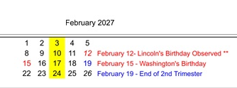 District School Academic Calendar for Richmond Elementary for February 2027