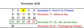 District School Academic Calendar for Richmond Elementary for November 2026