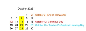 District School Academic Calendar for Richmond Elementary for October 2026