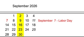 District School Academic Calendar for Richmond Elementary for September 2026
