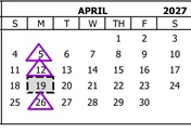District School Academic Calendar for Foothill Middle for April 2027
