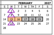 District School Academic Calendar for Foothill Middle for February 2027
