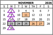 District School Academic Calendar for Foothill Middle for November 2026