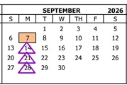 District School Academic Calendar for Foothill Middle for September 2026