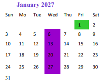 District School Academic Calendar for Silver High for January 2027